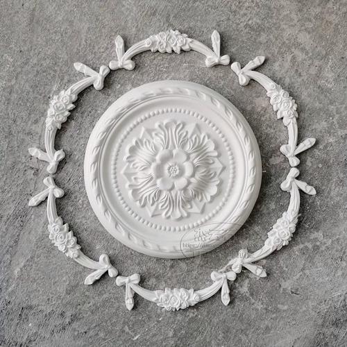 直径49公分法式石膏灯盘石膏线条拼花雕花欧式吊顶灯拼花造型圆盘